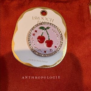 Anthropologie " Cherry" 🍒 Rhinestone Brooch Pin